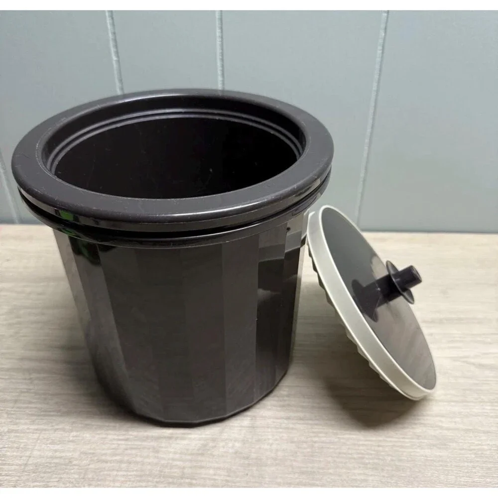 Vintage Tupperware Ice Bucket #1683-2 w/ Lid Insulated Black Push Button Brown